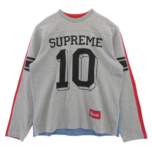 Supreme シュプリーム Split L/S Football Top スプリット フットボール トップ スウェット 長袖 Tシャツ グレー系 S【極上美品】【中古】