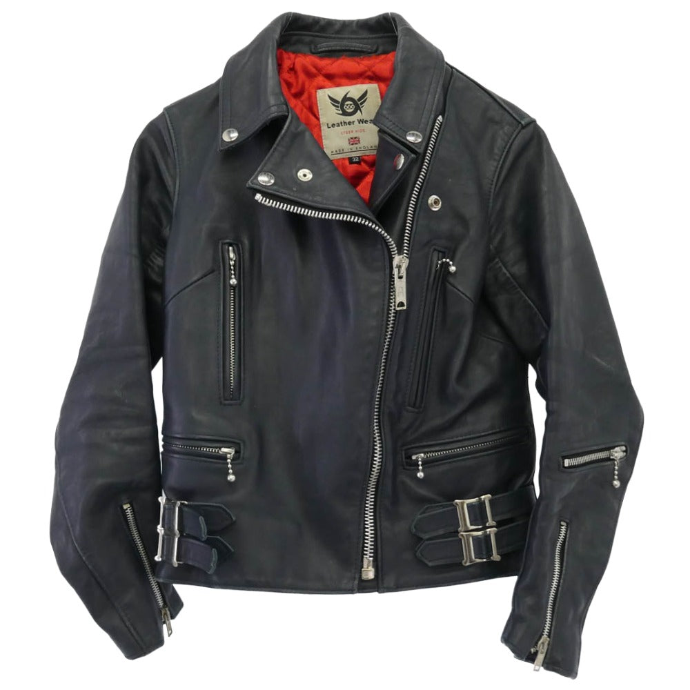 トリプルシックス イングランド製 レディース ステアハイド レザー ダブルライダース ジャケット ネイビー系 32【中古】