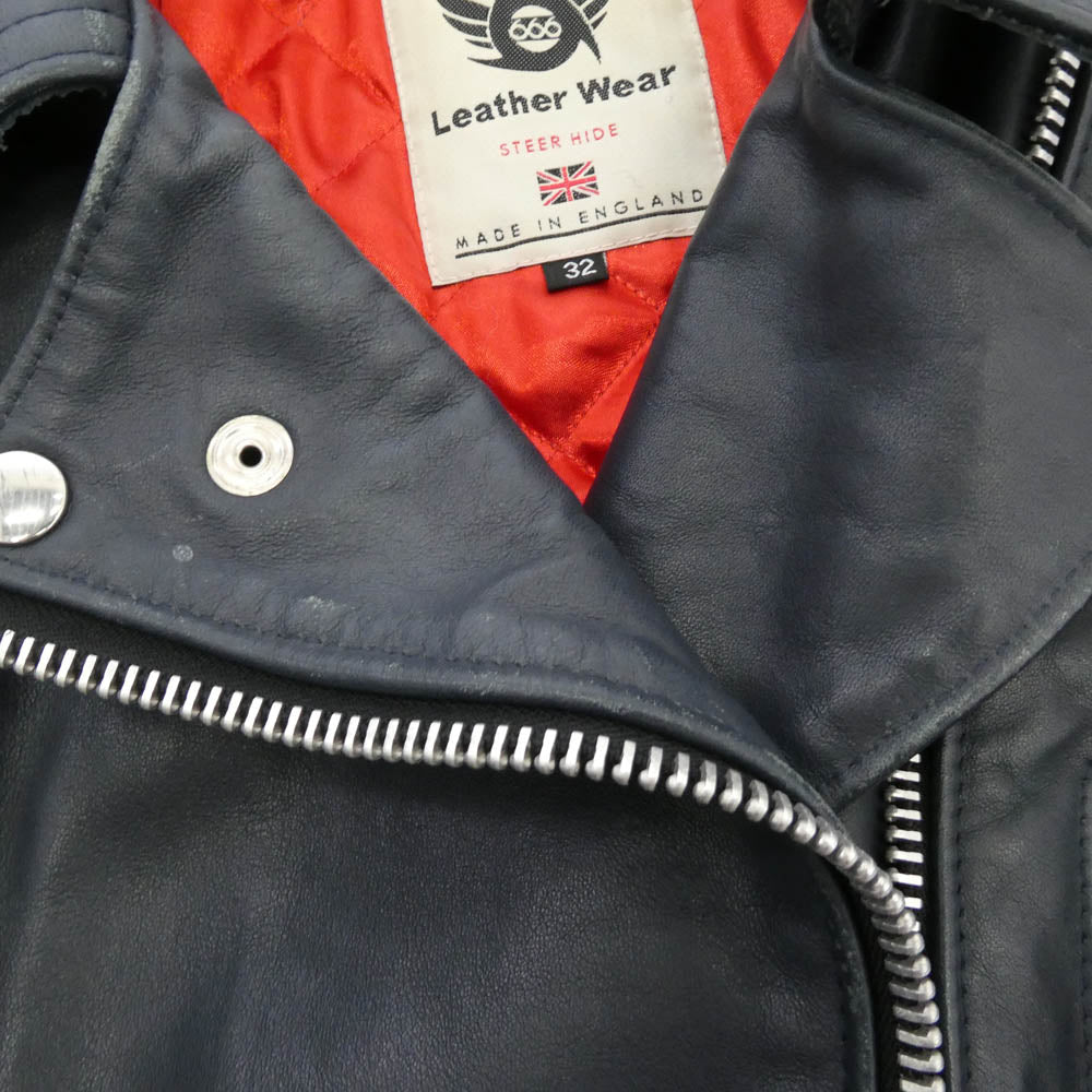 トリプルシックス イングランド製 レディース ステアハイド レザー ダブルライダース ジャケット ネイビー系 32【中古】