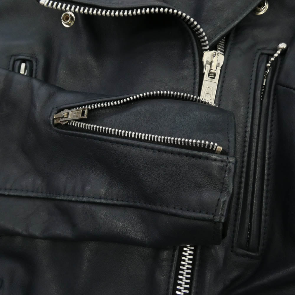 トリプルシックス イングランド製 レディース ステアハイド レザー ダブルライダース ジャケット ネイビー系 32【中古】