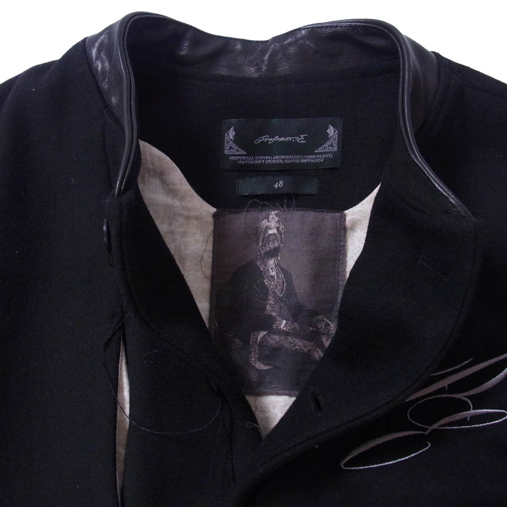 プロフェッサーイー 21AW 21FW-PE-JKT-10 Varsity Jkt Stadium Jacket ウール混 袖レザー 裏地総柄 バーシティ スタジアム ジャケット スタジャン ブラック系 48【中古】