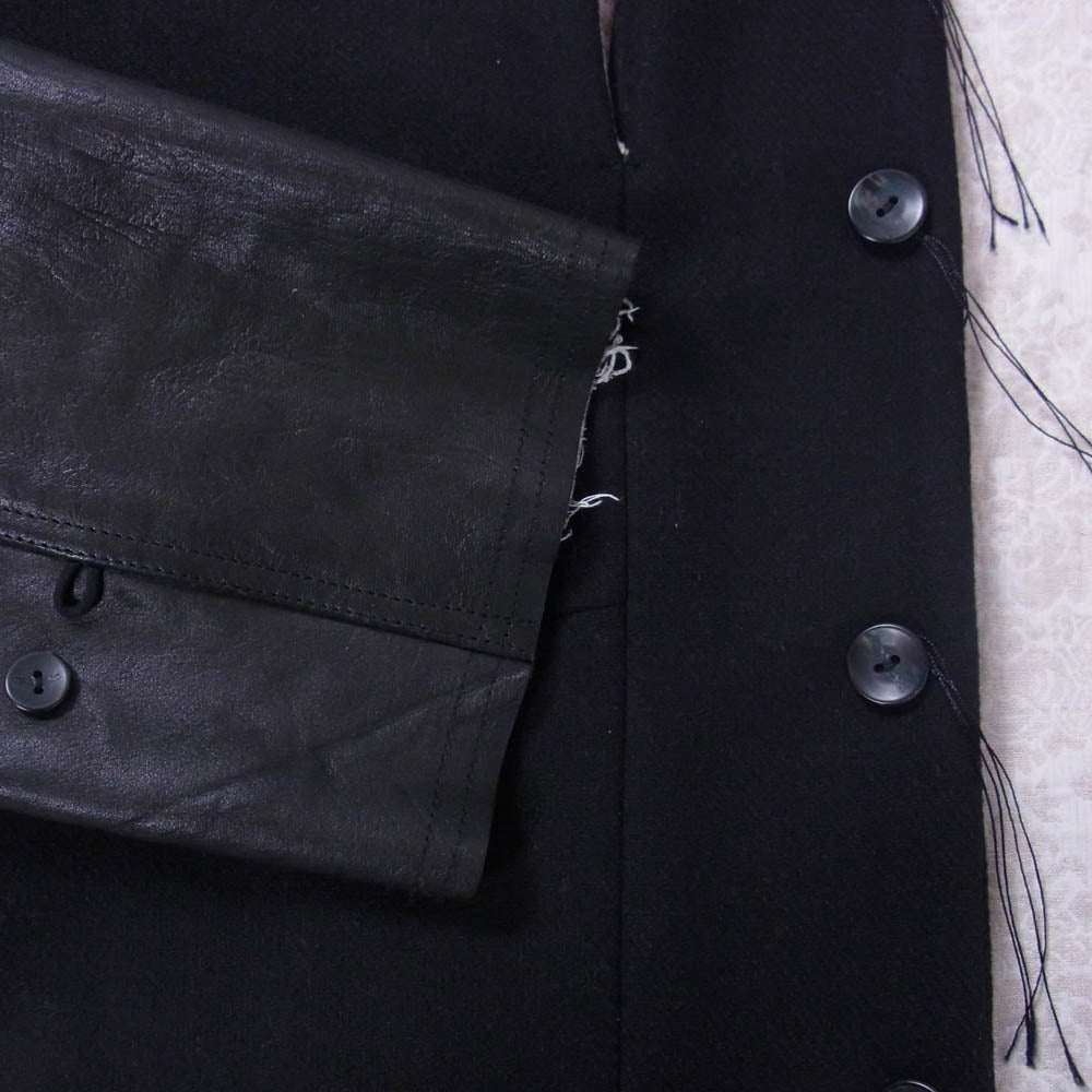 プロフェッサーイー 21AW 21FW-PE-JKT-10 Varsity Jkt Stadium Jacket ウール混 袖レザー 裏地総柄 バーシティ スタジアム ジャケット スタジャン ブラック系 48【中古】