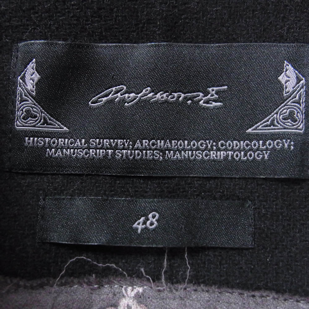 プロフェッサーイー 21AW 21FW-PE-JKT-10 Varsity Jkt Stadium Jacket ウール混 袖レザー 裏地総柄 バーシティ スタジアム ジャケット スタジャン ブラック系 48【中古】