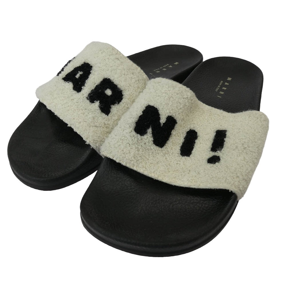 MARNI マルニ ロゴ ボア シャワーサンダル スライド ブラック系 ホワイト系 42【中古】