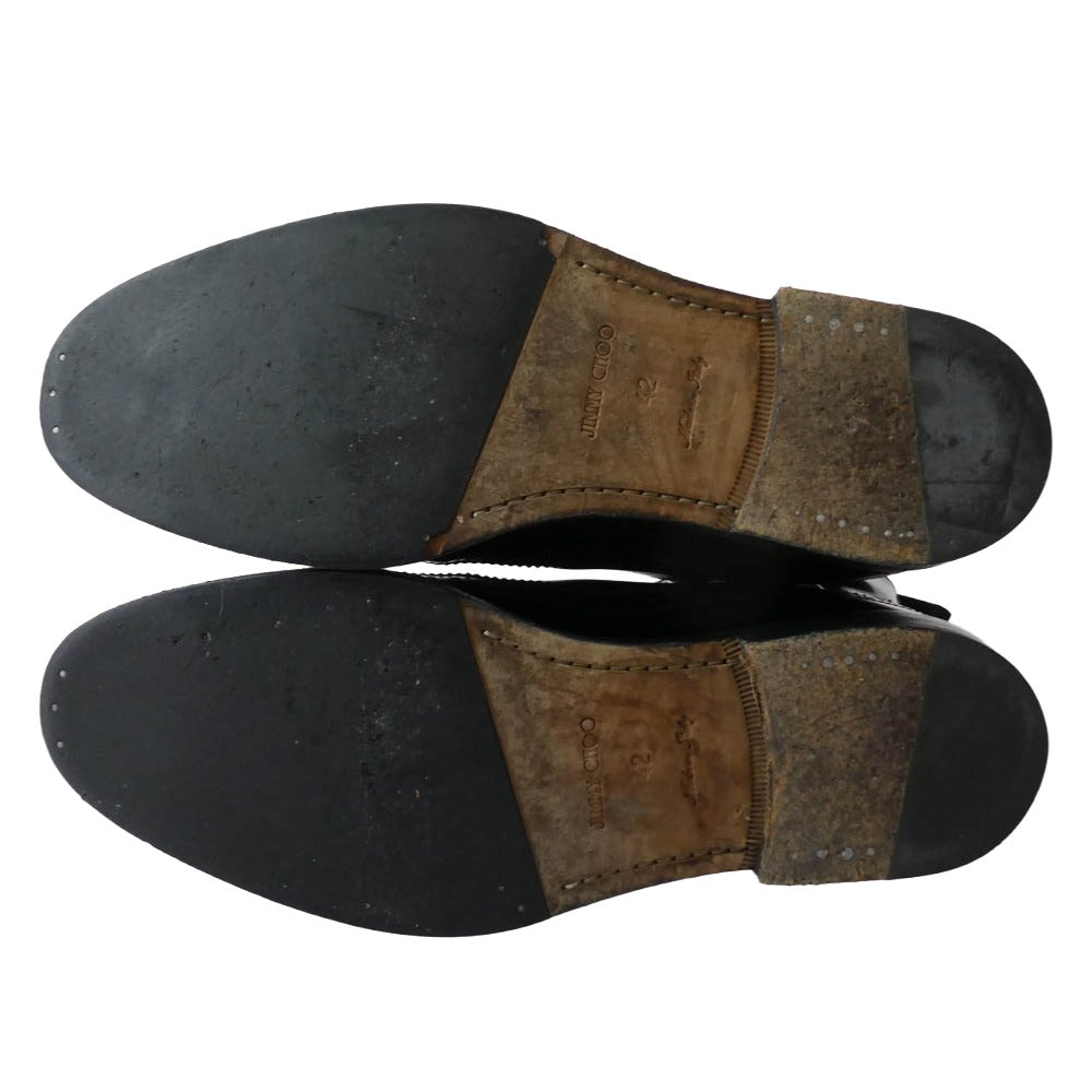 JIMMY CHOO ジミーチュウ ウイングチップ サイドゴア レザー ブーツ ブラック系 42【中古】