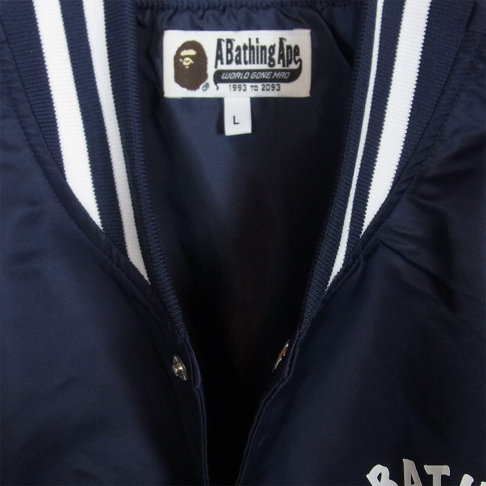A BATHING APE アベイシングエイプ ロゴ プリント スタジャン ブルゾン ジャケット ダークネイビー系 L【極上美品】【中古】