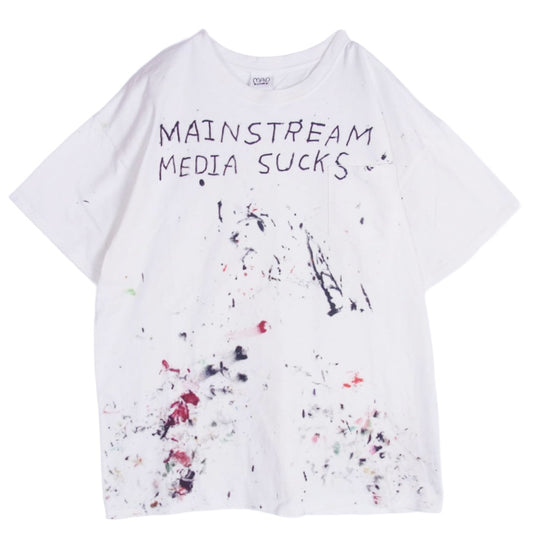 カイカイキキ MADSAKI MAINSTREAM MEDIA SUCKS ペイントプリント Tシャツ 半袖カットソー ホワイト系 XL【中古】