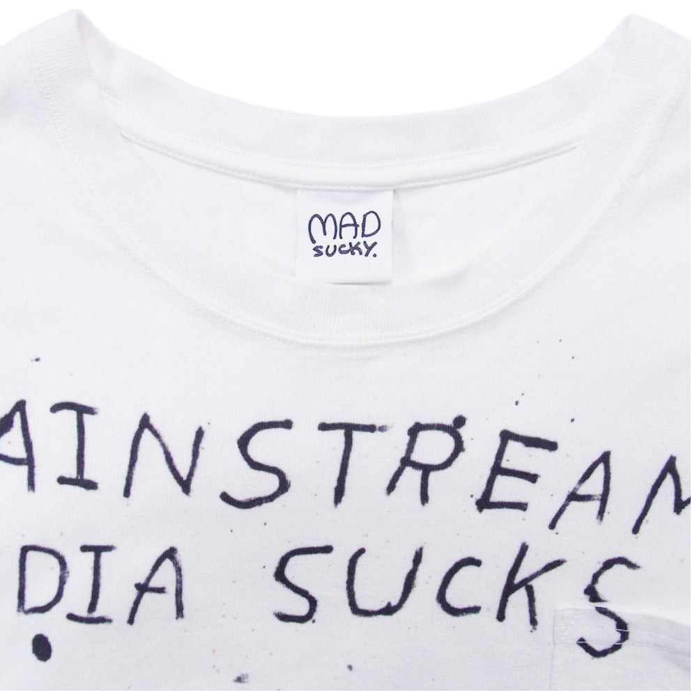 カイカイキキ MADSAKI MAINSTREAM MEDIA SUCKS ペイントプリント Tシャツ 半袖カットソー ホワイト系 XL【中古】