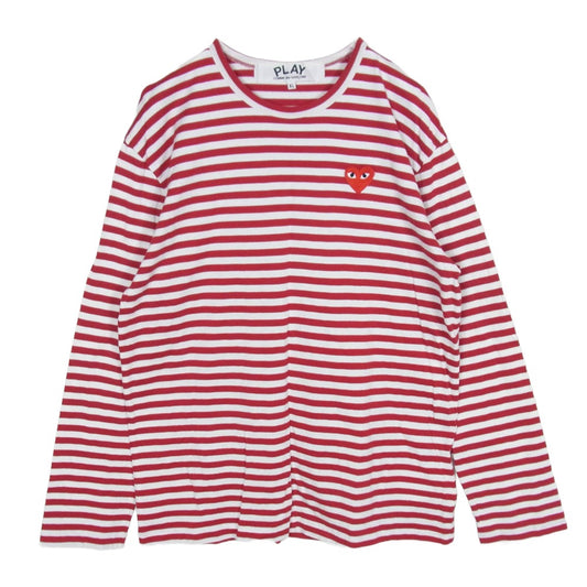 PLAY COMME des GARCONS プレイコムデギャルソン AZ-T164 Border Long Sleeve T-Shirt ボーダー ロングスリーブ カットソー レッド系 XL【中古】