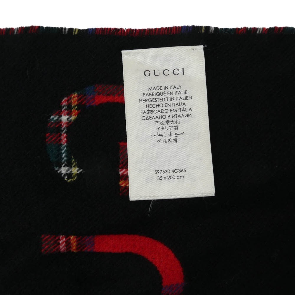 GUCCI グッチ 597530 タータン チェック ロゴ フリンジ マフラー レッド系 ブラック系【中古】