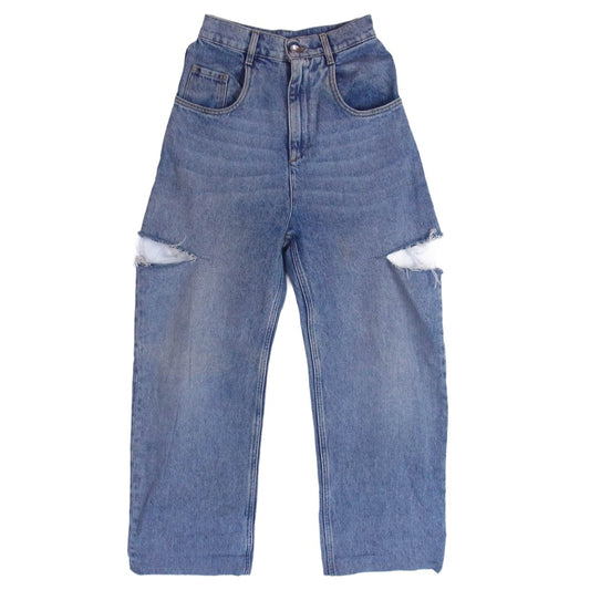 MAISON MARGIELA メゾンマルジェラ 22SS S51LA0051 四つタグ ① SLASH DETAIL DENIM PANTS ダメージ加工 デニムパンツ ライトブルー系【中古】