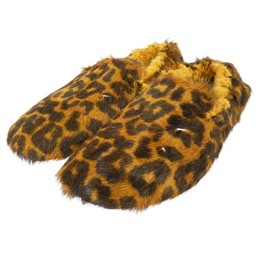 MAISON MARGIELA メゾンマルジェラ 四つタグ レオパード フェイクファー フラット パンプス シューズ ブラウン系 40【美品】【中古】