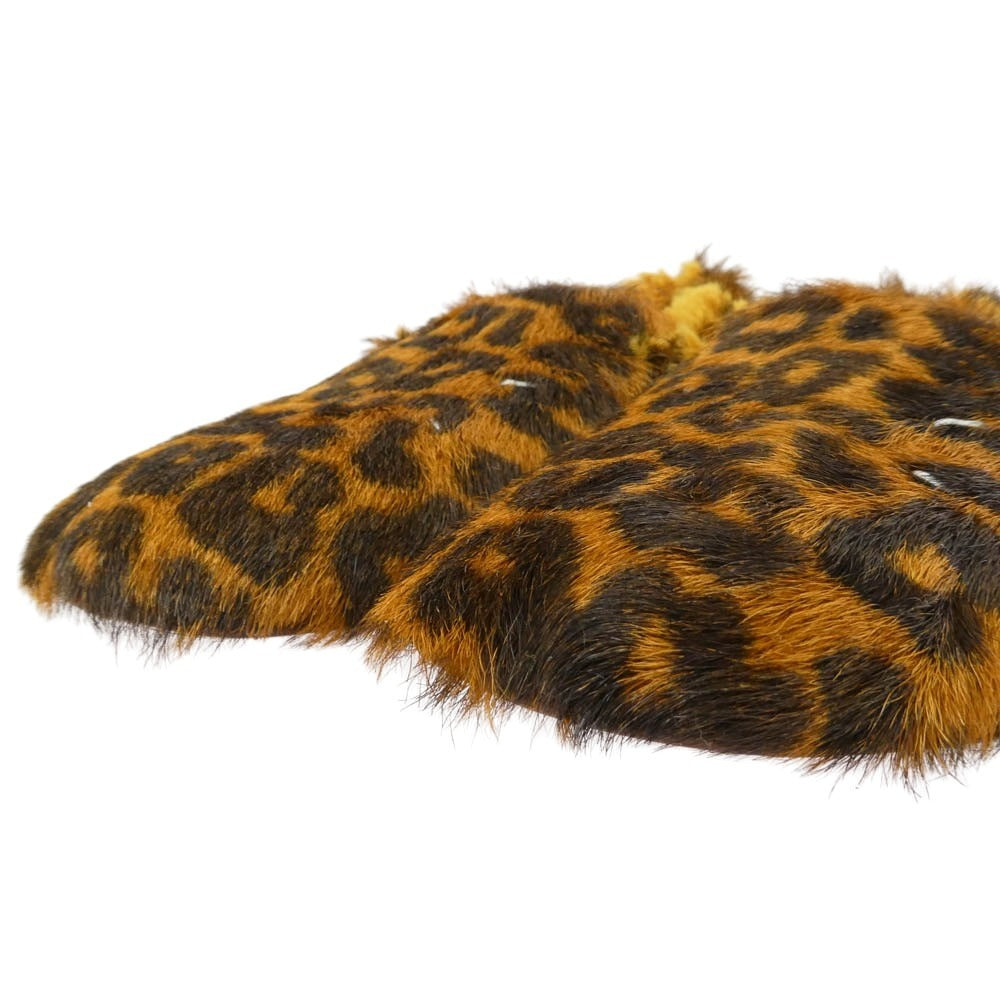 MAISON MARGIELA メゾンマルジェラ 四つタグ レオパード フェイクファー フラット パンプス シューズ ブラウン系 40【美品】【中古】