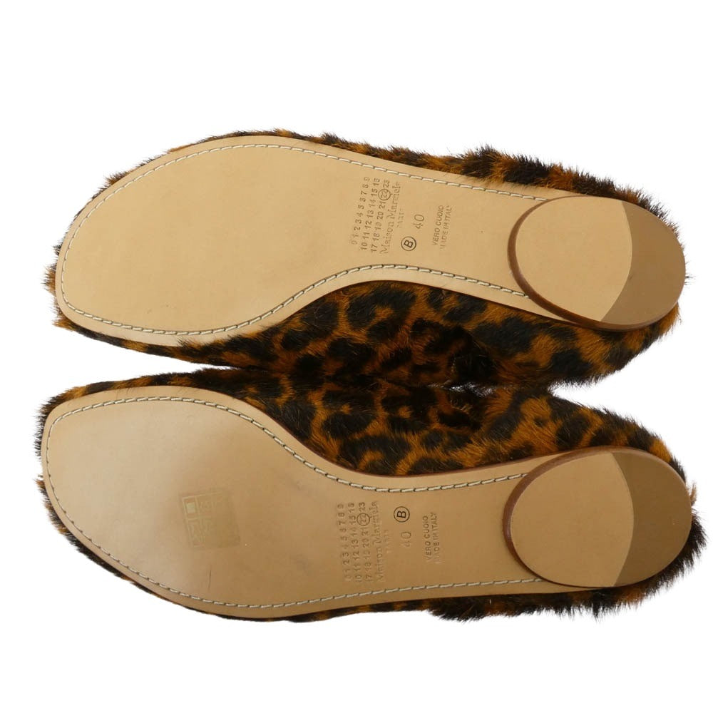 MAISON MARGIELA メゾンマルジェラ 四つタグ レオパード フェイクファー フラット パンプス シューズ ブラウン系 40【美品】【中古】