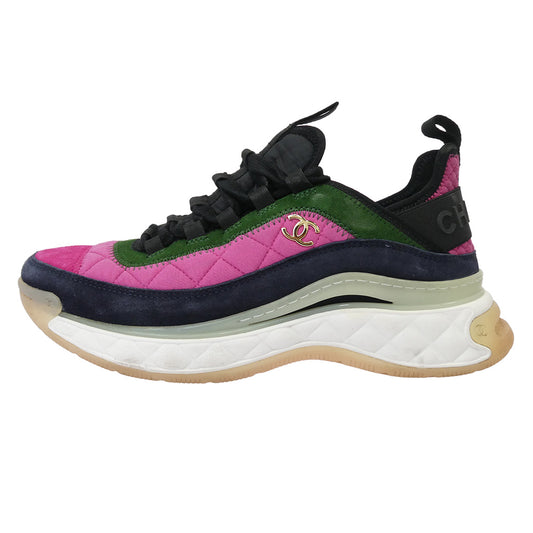 CHANEL シャネル G38501 ココマーク マトラッセ ローカット スニーカー ブラック系 ピンク系 グリーン系 39【中古】