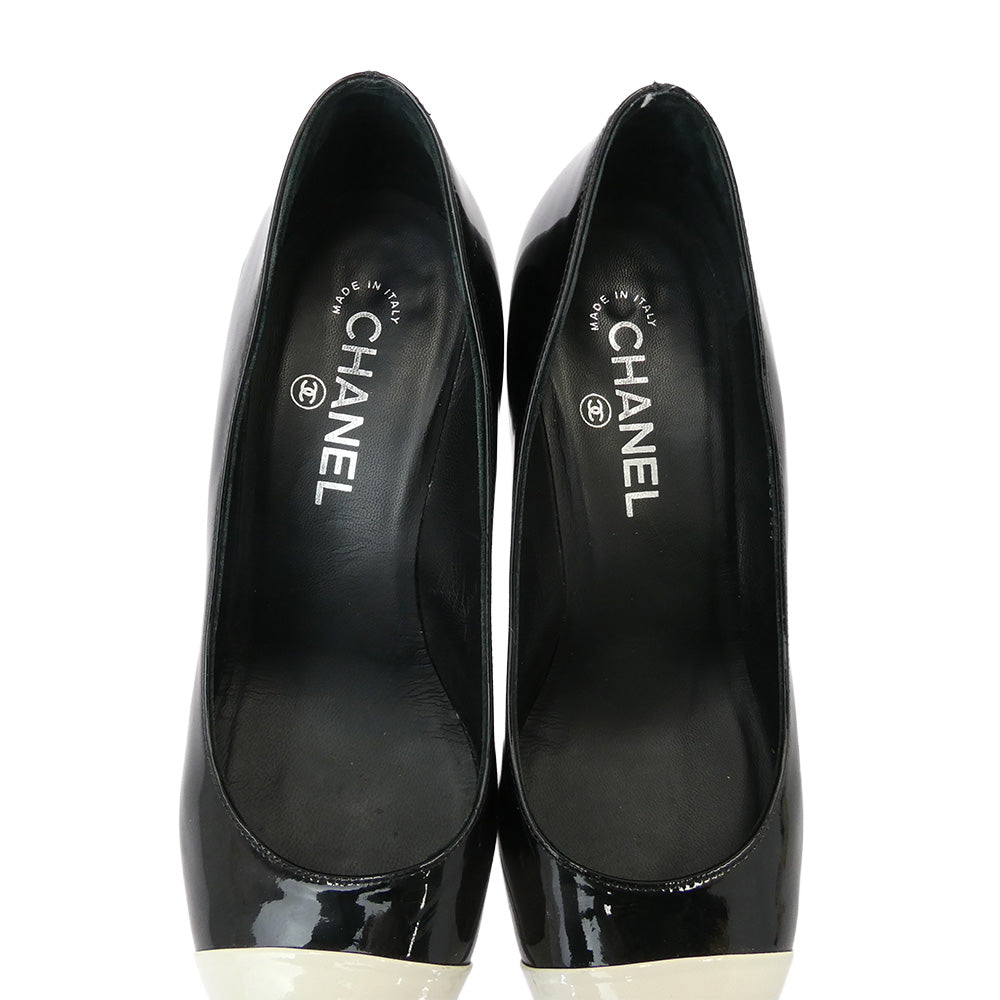 シャネル CHANEL パンプス ココマーク キャップトゥ バイカラー リボン 