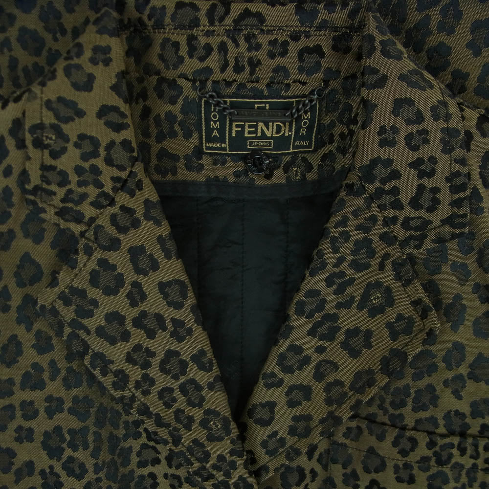FENDI フェンディ レオパード柄 チェスター コート 裏地ライナー付 イタリア製 ブラウン系 38【中古】