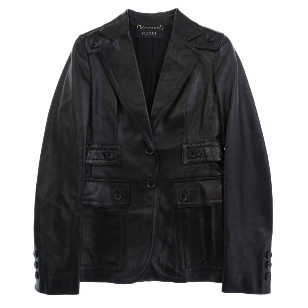 GUCCI グッチ レザー テーラードジャケット ブラック系 40【中古】