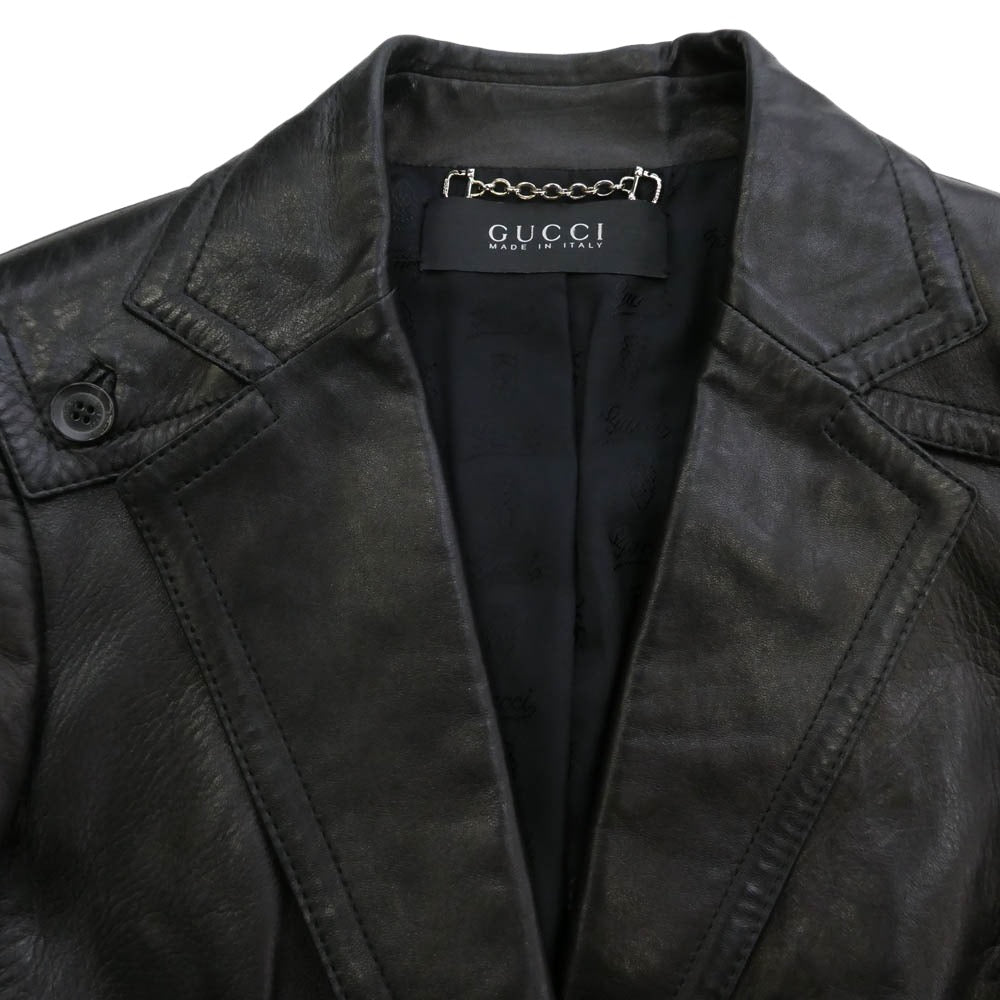 GUCCI グッチ レザー テーラードジャケット ブラック系 40【中古 GUCCI グッチ レザー テーラードジャケット ブラック系 40【中古