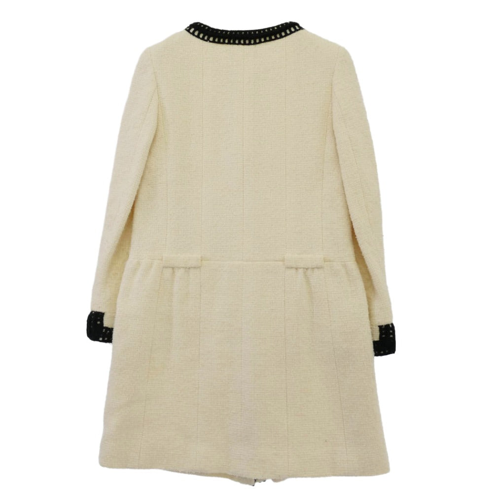 CHANEL シャネル P16295V08789 ココマーク付き ノーカラー モヘア混 ツイード ワンピース オフホワイト系 40【中古】