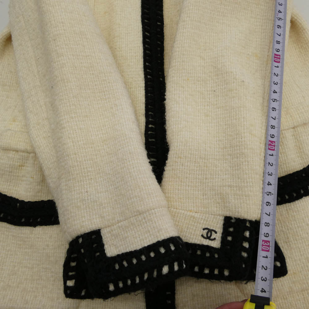 CHANEL シャネル P16295V08789 ココマーク付き ノーカラー モヘア混 ツイード ワンピース オフホワイト系 40【中古】