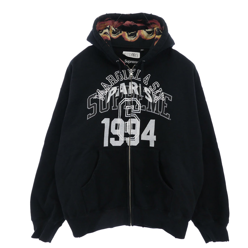 Supreme シュプリーム 24SS x MM6 Zip Up Hooded Sweatshirt エムエムシックス ジップアップ フーデッド スウェットシャツ フーディー パーカー ブラック系 M【中古】