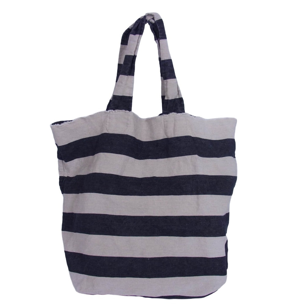 ダニエラグレジス リネン100％ ボーダー トートバッグ ブラック系【中古】