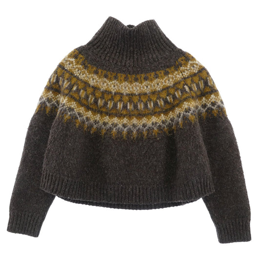 CELINE セリーヌ 2A08T 120O Wool short knit sweater ノルディック ハイネック クロップド ショート ニット セーター ブラウン系 S【中古】