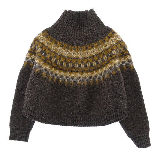 CELINE セリーヌ 2A08T 120O Wool short knit sweater ノルディック ハイネック クロップド ショート ニット セーター ブラウン系 S【中古】