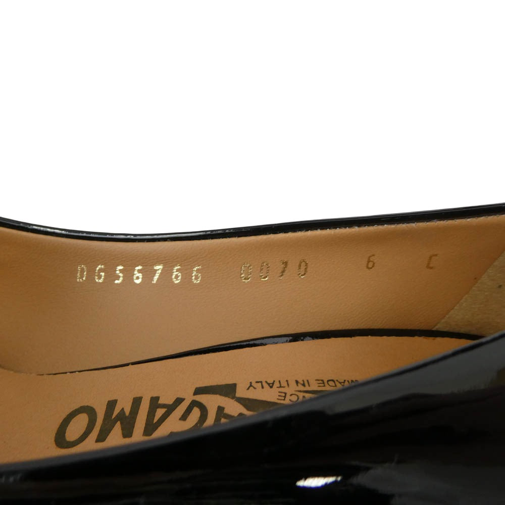 Salvatore Ferragamo サルヴァトーレフェラガモ 574563 CARLA 70 リボン ヒール パンプス ブラック系 6【極上美品】【中古】