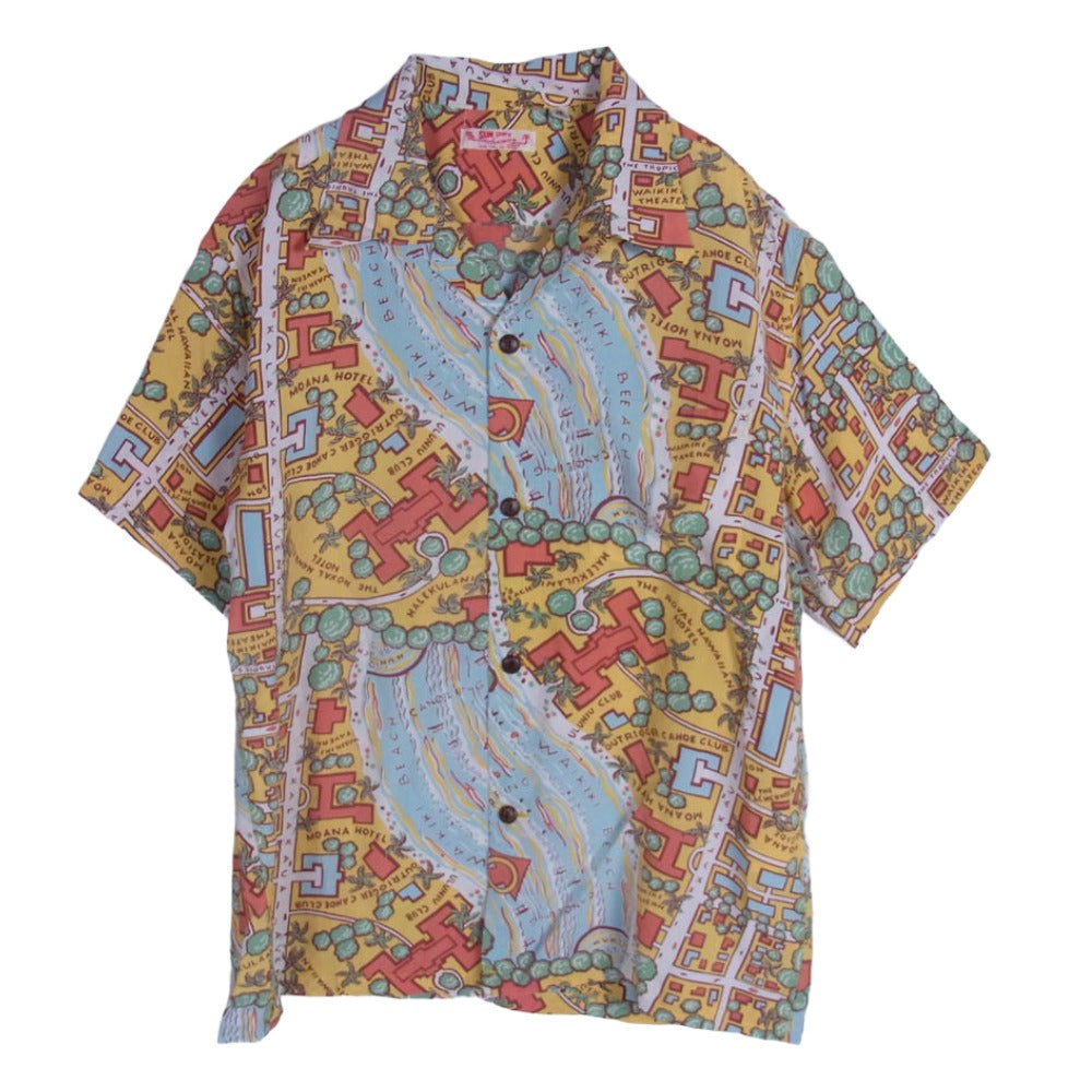 SUN SURF サンサーフ SS39424 WAIKIKI MAP ワイキキマップ レーヨン 半袖 アロハ シャツ イエロー系 M【中古】