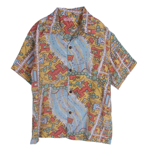 SUN SURF サンサーフ SS39424 WAIKIKI MAP ワイキキマップ レーヨン 半袖 アロハ シャツ イエロー系 M【中古】