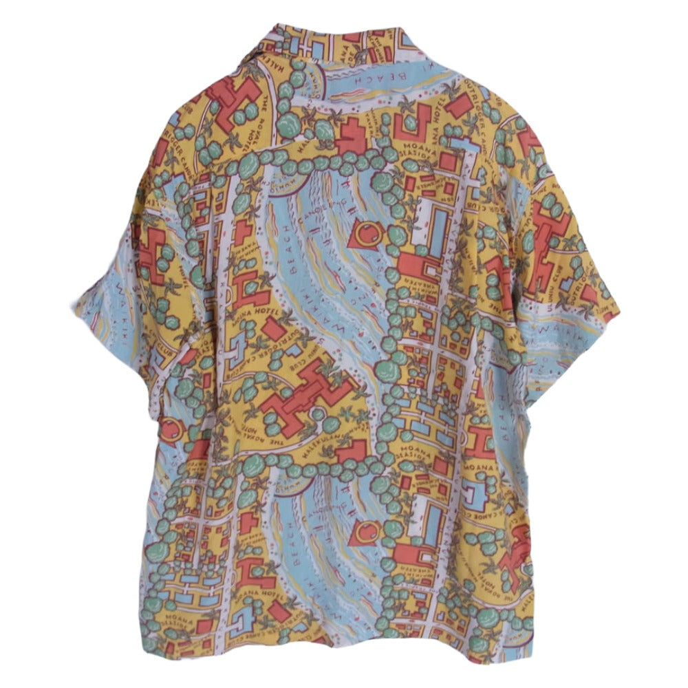 SUN SURF サンサーフ SS39424 WAIKIKI MAP ワイキキマップ レーヨン 半袖 アロハ シャツ イエロー系 M【中古】