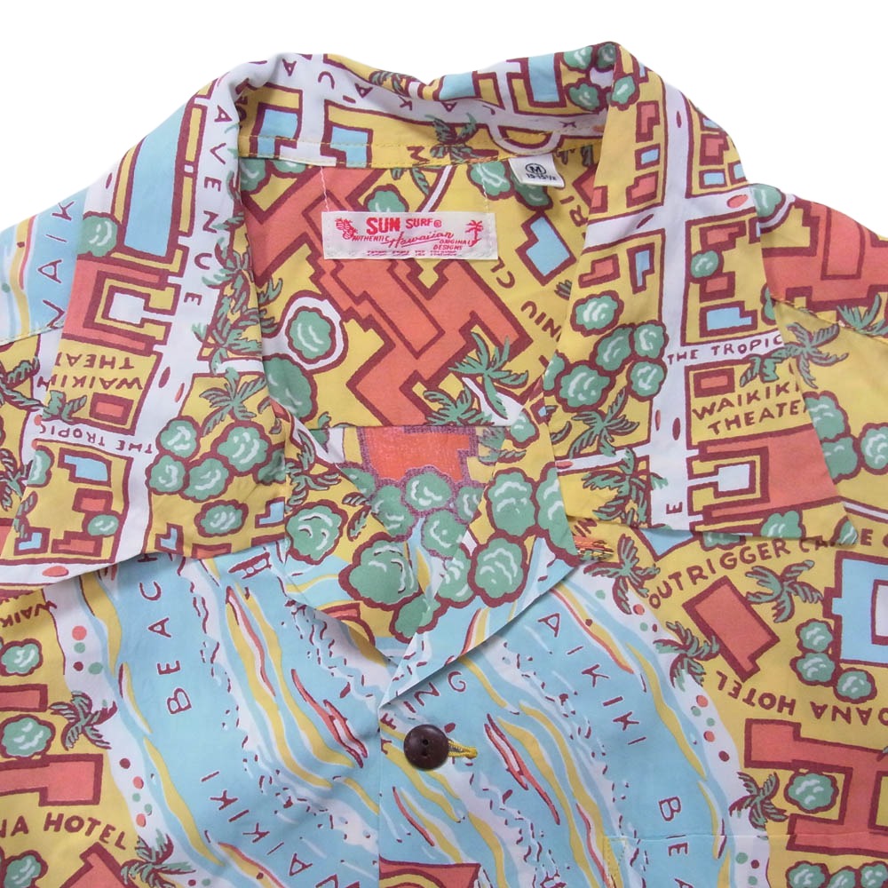 SUN SURF サンサーフ SS39424 WAIKIKI MAP ワイキキマップ レーヨン 半袖 アロハ シャツ イエロー系 M【中古】