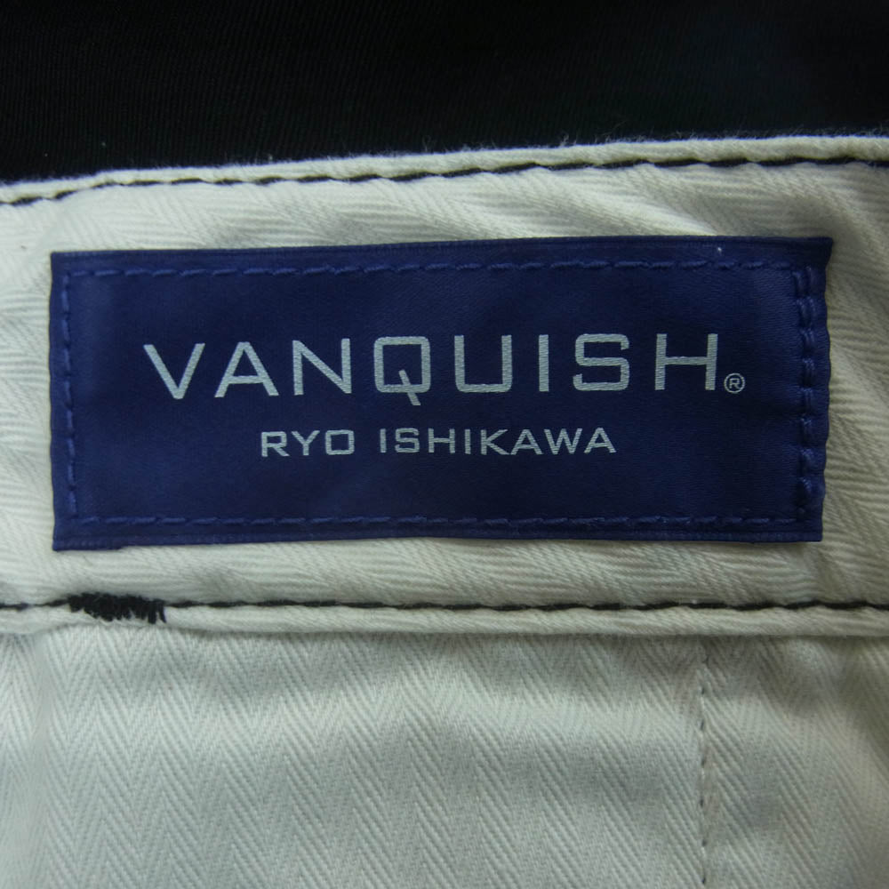 VANQUISH ヴァンキッシュ VFP1004 DENIM BY VANQUISH & FRAGMENT クラッシュ リペア ワイド ストレート チノ パンツ ブラック系 34【中古】