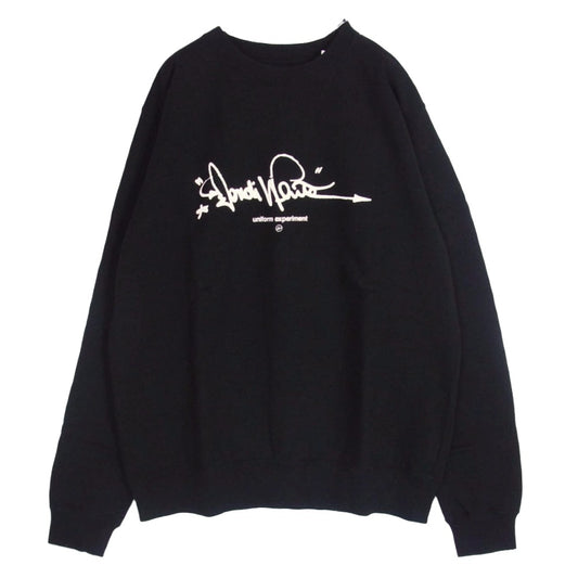 uniform experiment ユニフォームエクスペリメント 22SS UE-220004 DONDI WHITE SIGNATURE CREWNECK SWEAT ドンディ ホワイト シグネチャー クルーネック スウェット トレーナー ブラック系 2【美品】【中古】
