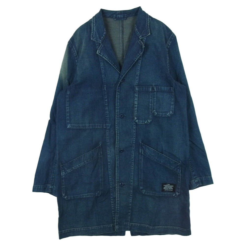 uniform experiment ユニフォームエクスペリメント 19AW UE-192042 DAMAGED SHOP COAT ウォッシュ加工 8オンス デニム ステンカラー コート インディゴブルー系 1【中古】