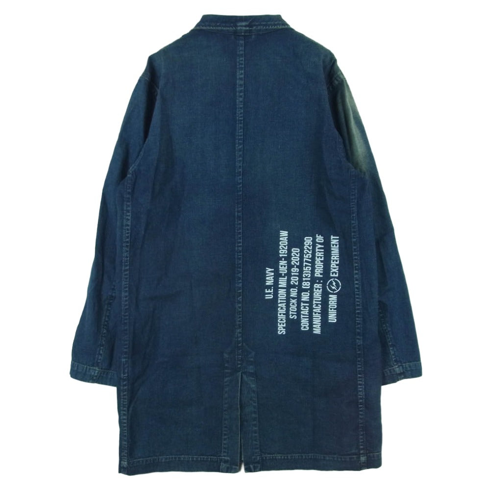 uniform experiment ユニフォームエクスペリメント 19AW UE-192042 DAMAGED SHOP COAT ウォッシュ加工 8オンス デニム ステンカラー コート インディゴブルー系 1【中古】