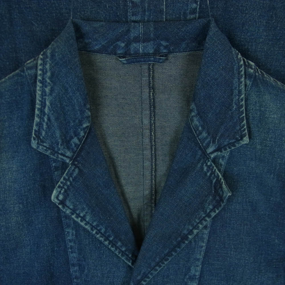 uniform experiment ユニフォームエクスペリメント 19AW UE-192042 DAMAGED SHOP COAT ウォッシュ加工 8オンス デニム ステンカラー コート インディゴブルー系 1【中古】
