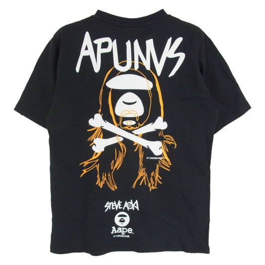 A BATHING APE アベイシングエイプ AAPTEM9252XXA × AAPE BY A BATHING エーエイプバイアベイシングエイプ バックプリント Tシャツ 半袖カットソー ブラック系 S【極上美品】【中古】