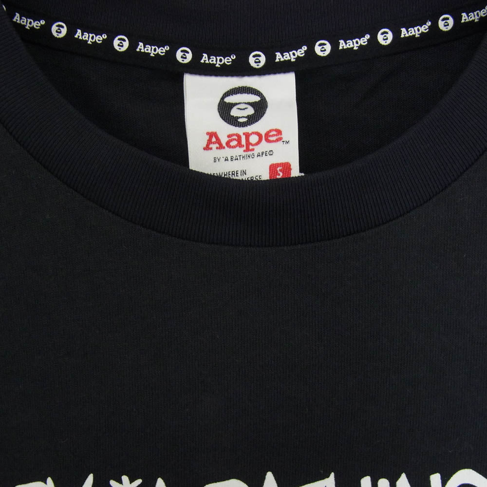 A BATHING APE アベイシングエイプ AAPTEM9252XXA × AAPE BY A BATHING エーエイプバイアベイシングエイプ バックプリント Tシャツ 半袖カットソー ブラック系 S【極上美品】【中古】