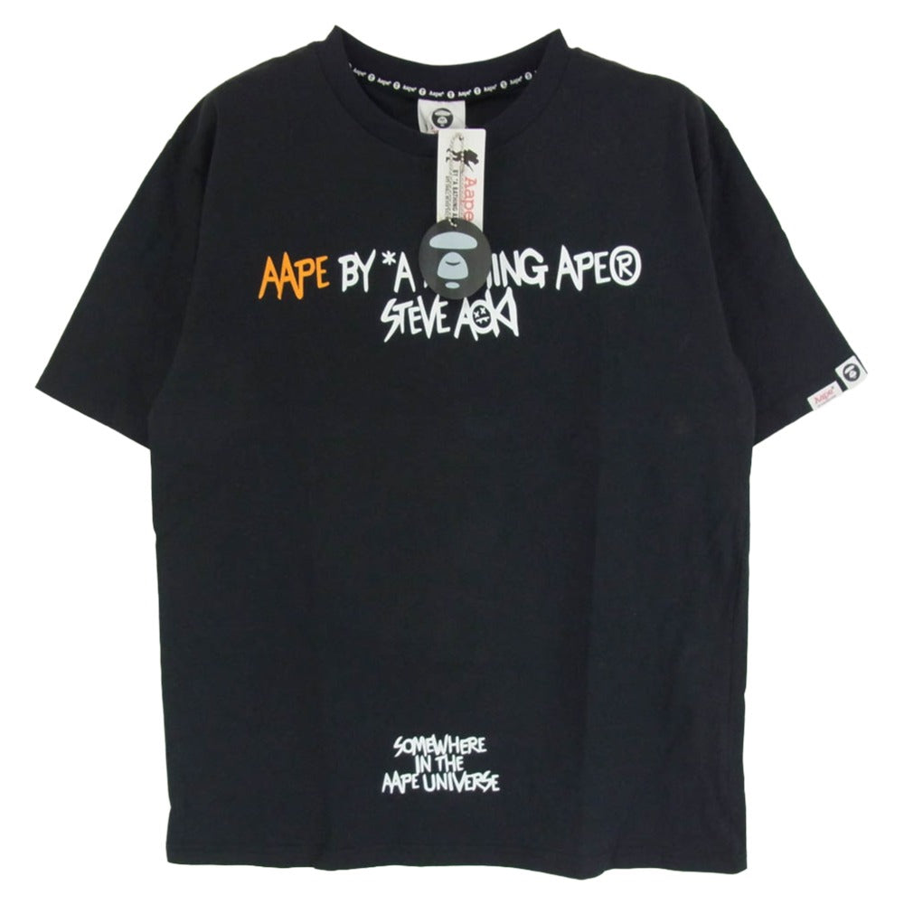 A BATHING APE アベイシングエイプ AAPTEM9252XXA × AAPE BY A BATHING エーエイプバイアベイシングエイプ バックプリント Tシャツ 半袖カットソー ブラック系 M【極上美品】【中古】
