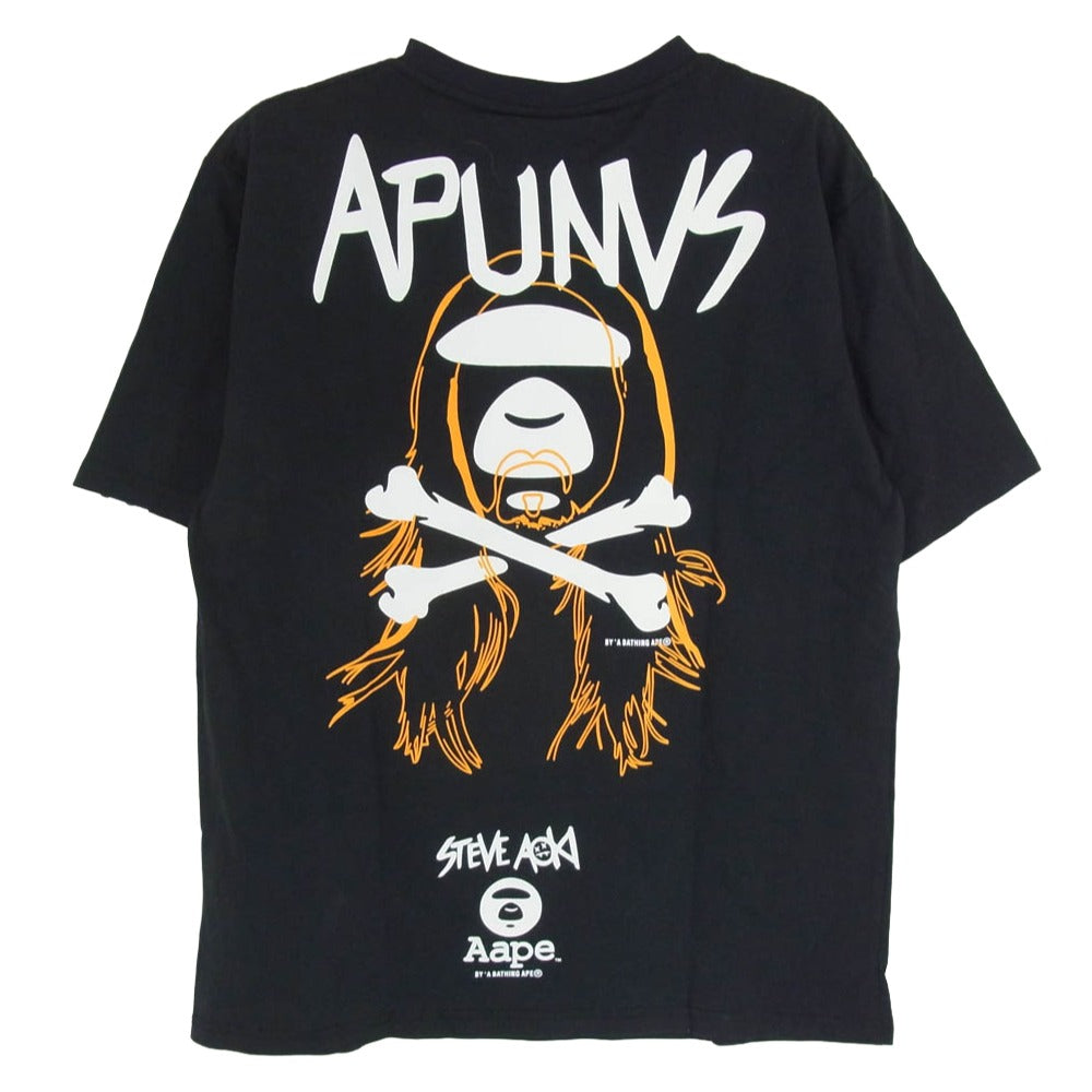 A BATHING APE アベイシングエイプ AAPTEM9252XXA × AAPE BY A BATHING エーエイプバイアベイシングエイプ バックプリント Tシャツ 半袖カットソー ブラック系 M【極上美品】【中古】