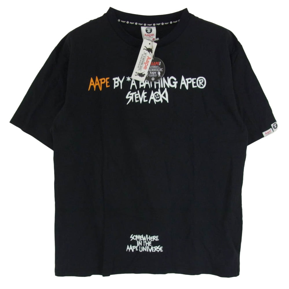 A BATHING APE アベイシングエイプ AAPTEM9252XXA × AAPE BY A BATHING エーエイプバイアベイシングエイプ バックプリント Tシャツ 半袖カットソー ブラック系 L【中古】
