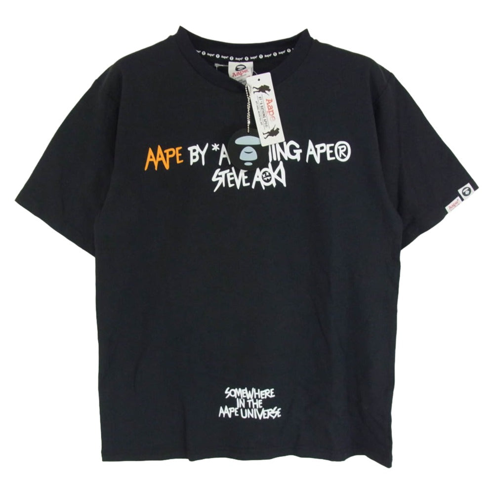 A BATHING APE アベイシングエイプ AAPTEM9252XXA × AAPE BY A BATHING エーエイプバイ アベイシングエイプ バックプリント Tシャツ 半袖カットソー ブラック系 S【極上美品】【中古】