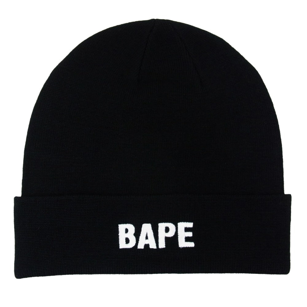 A BATHING APE アベイシングエイプ 001GDM201002H BAPE ロゴ刺繍 ビーニー ニット キャップ 帽子 ブラック系 F【新古品】【未使用】【中古】
