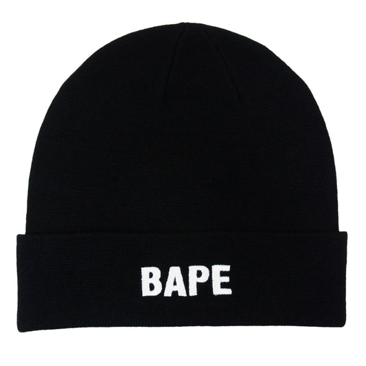 A BATHING APE アベイシングエイプ 001GDM201002H BAPE ロゴ刺繍 ビーニー ニット キャップ 帽子 ブラック系 F【新古品】【未使用】【中古】