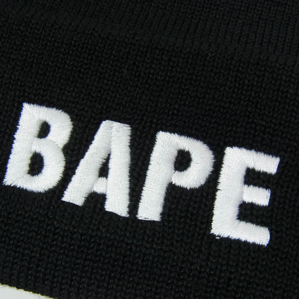 A BATHING APE アベイシングエイプ 001GDM201002H BAPE ロゴ刺繍 ビーニー ニット キャップ 帽子 ブラック系 F【新古品】【未使用】【中古】