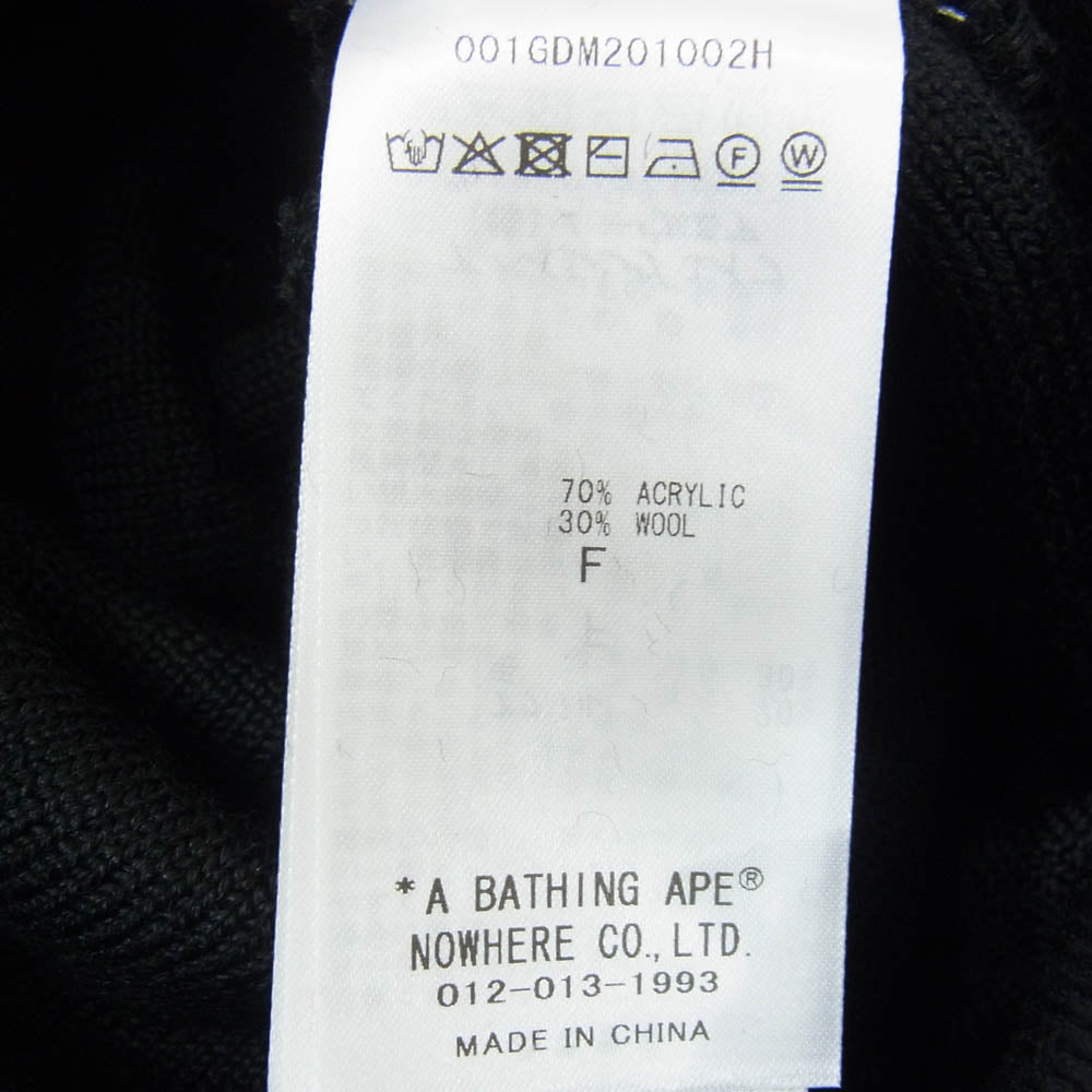 A BATHING APE アベイシングエイプ 001GDM201002H BAPE ロゴ刺繍 ビーニー ニット キャップ 帽子 ブラック系 F【新古品】【未使用】【中古】