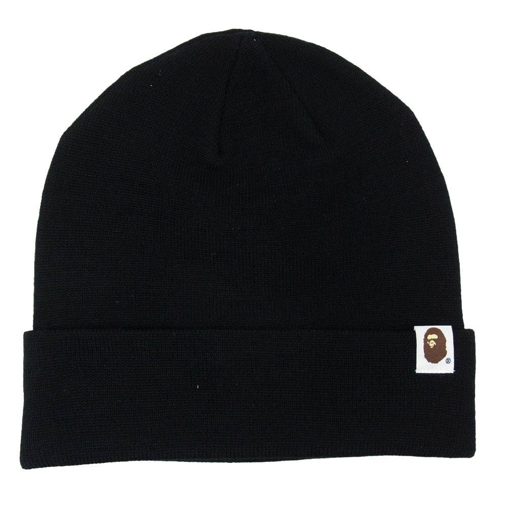A BATHING APE アベイシングエイプ 001GDM201002H BAPE ロゴ刺繍 ビーニー ニット キャップ 帽子 ブラック系 F【新古品】【未使用】【中古】